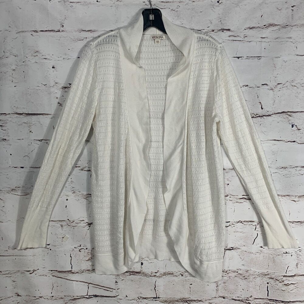 Merona White Open Front Cardigan XXL Lightweight Knit Layering Sweater Fall Cozy